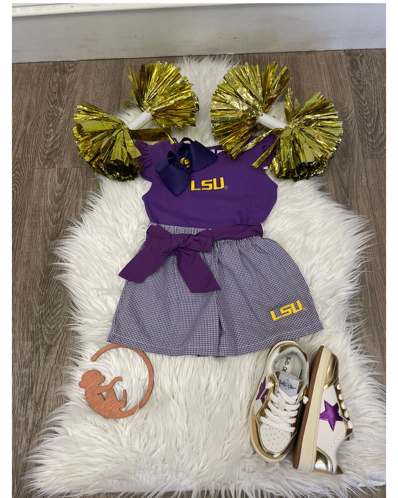 LSU Tigers Emb Tank/Skirt Set {Wht/Purp Gingham} F24