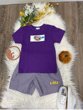 Vive La Fete LSU Tigers Smk Shirt/Short Set {Wht/Purp Gingham}