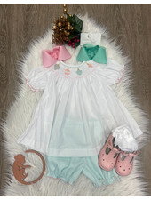 Emma Ornament Smock Bloomer Set  {Wht/Mint}
