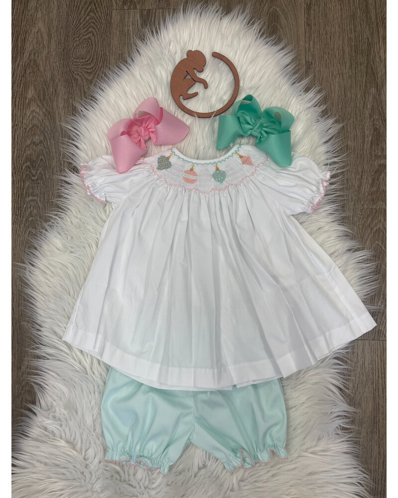 Emma Ornament Smock Bloomer Set  {Wht/Mint}