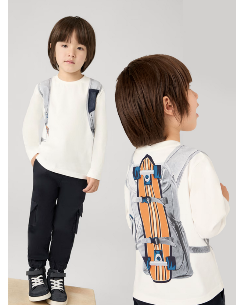 Mayoral L/S Backpack T-Shirt w/ Relaxed Fit Pants {Crm/Blue Blk}
