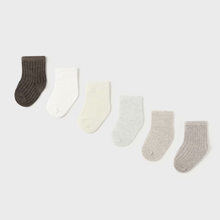 Mayoral Set of 6 Socks {Brown/Ivory/Gray}