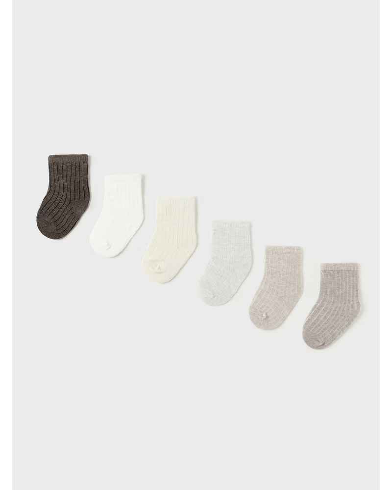 Mayoral Set of 6 Socks {Brown/Ivory/Gray}