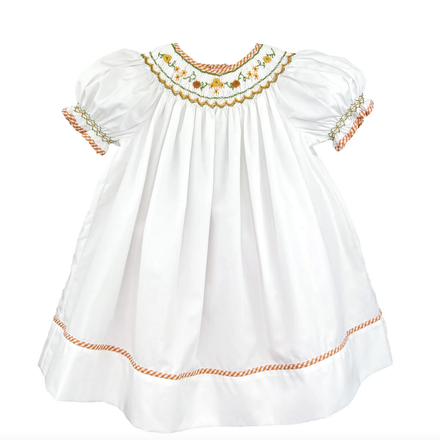 Petit Ami Harvest Smocked Dress  {Wht/Org}