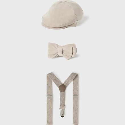 Mayoral Beret & Suspender Set {Almond}
