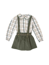 Plaid Ruffle Collar Shirt Jumper Set {Tan/Olive}