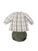 Plaid Pleated Shirt/Bloomer Set {Tan/Olive}