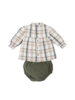Plaid Pleated Shirt/Bloomer Set {Tan/Olive}