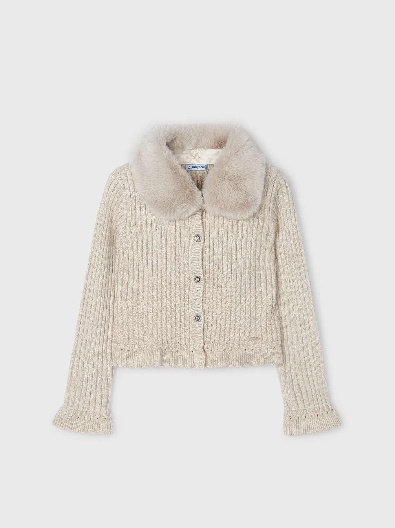 4362 Faux Fur Collar Cardigan Beige F24 Ethan s Closet Children s Boutique Little Feet