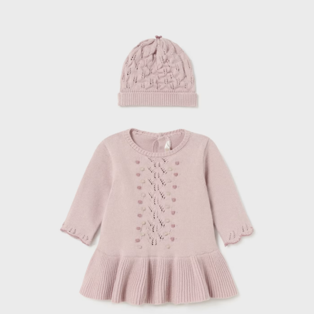 Mayoral Dotted Dress w/ Hat {Pink/Tan}