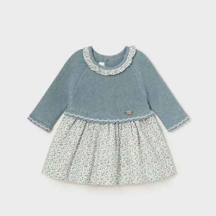 Mayoral Combined Knit Dress {Iceberg/Tan}