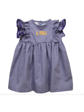Vive La Fete LSU Tigers Emb Ruffle Sleeve Dress {Wht/Purp Gingham}