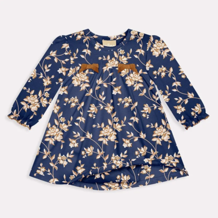Milon Dbl Bow Floral Ruffle Dress {Navy/Carmel}