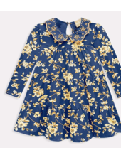 Milon Emb. Collar Floral Ruffle Dress {Navy/Carmel}
