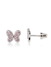 Cherished Moments Pink Butterfly Stone Earrings CZ {S. Silver}