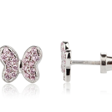 Cherished Moments Pink Butterfly Stone Earrings CZ {S. Silver}