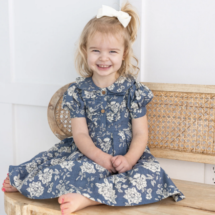 Yo Baby Floral Bloomer & Dress Set {Navy}