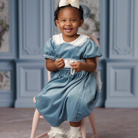 Scarlet Dress w/ Lace Collar {Dusty Blue Velvet} F24