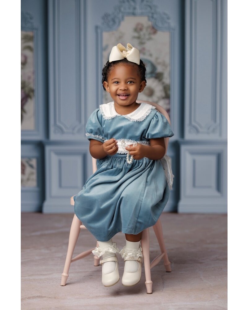 Scarlet Dress w/ Lace Collar {Dusty Blue Velvet} F24