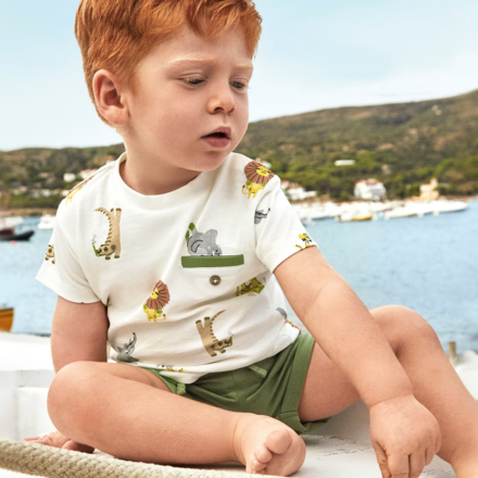 Mayoral Safari Shorts Set {Wht/Olive}