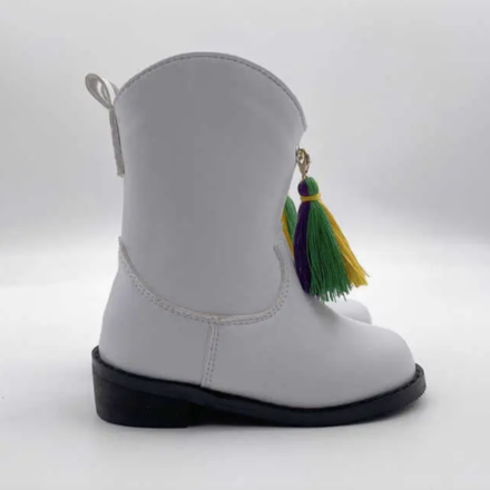 Petit Vivie Mardi Gras Majorette Boots {White w/ Tassel}