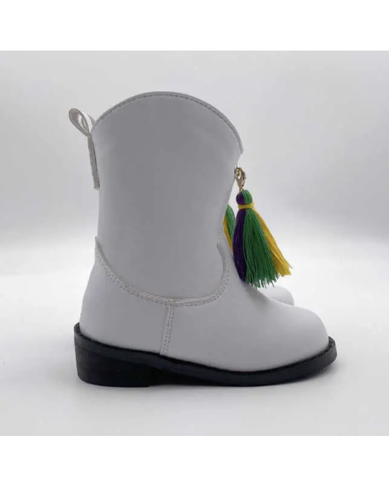 Petit Vivie Mardi Gras Majorette Boots {White w/ Tassel}