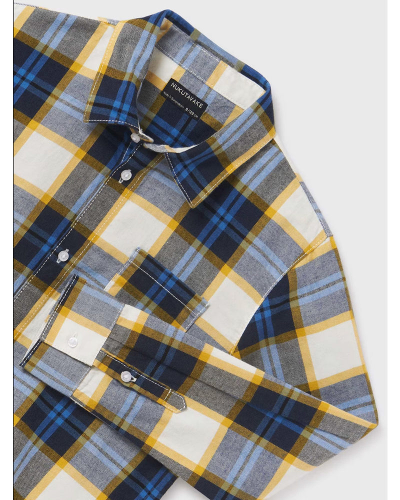 Mayoral Plaid L/S Shirt {Nvy/Sky/Wht} Tween