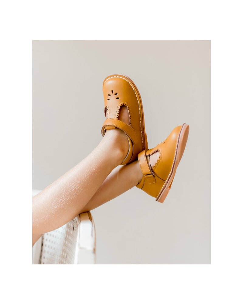 Angie Scalloped T-Strap MJ ~ Mustard