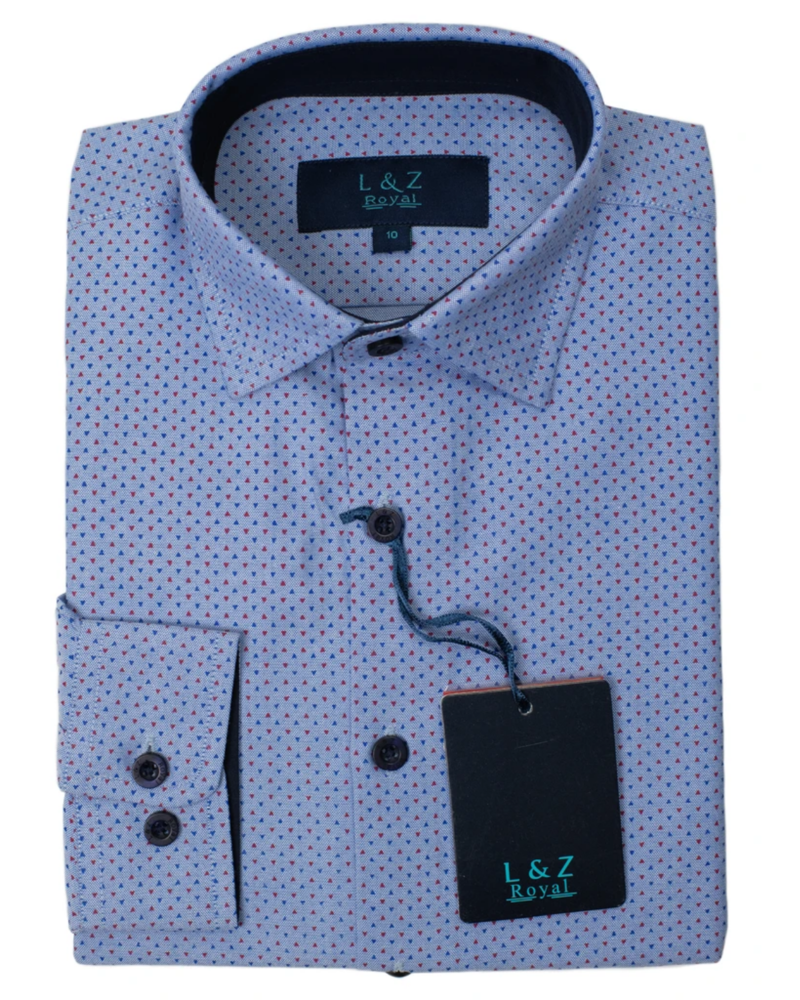 L/S Dress Shirts {Steel Blue Multi Triangle}
