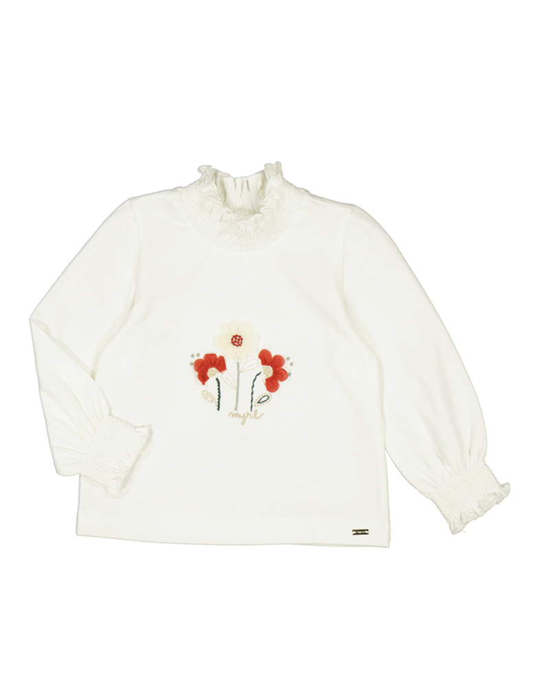 Mayoral Floral Ruffle Shirt Set{Cream/Cherry/Nvy}