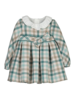 Mayoral Plaid Ruffle Collar Dress w/ Bow {Jade/Tan}