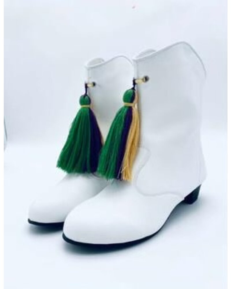 Blended Spirits Mardi Gras Boots {White w/ Tassel}