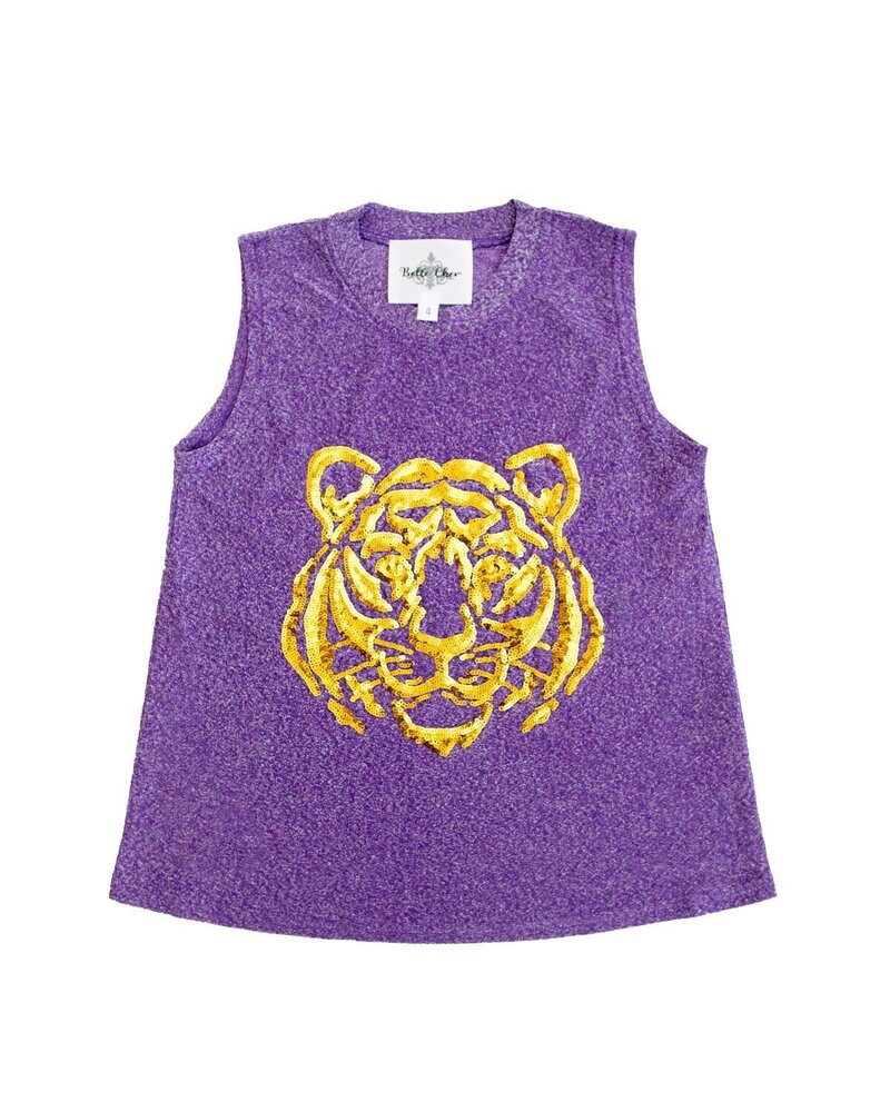 Belle Cher Tiger Face Glitter Tank {Purple}