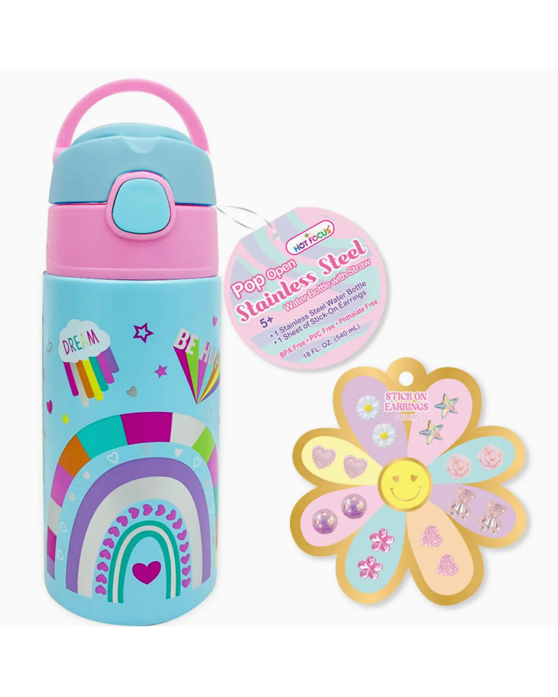 Hot Focus Inc. Pop Open Stainless Steel Water Bottle {Rainbow}