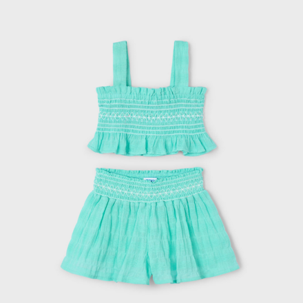 Mayoral Smocked Short Set {Aqua}