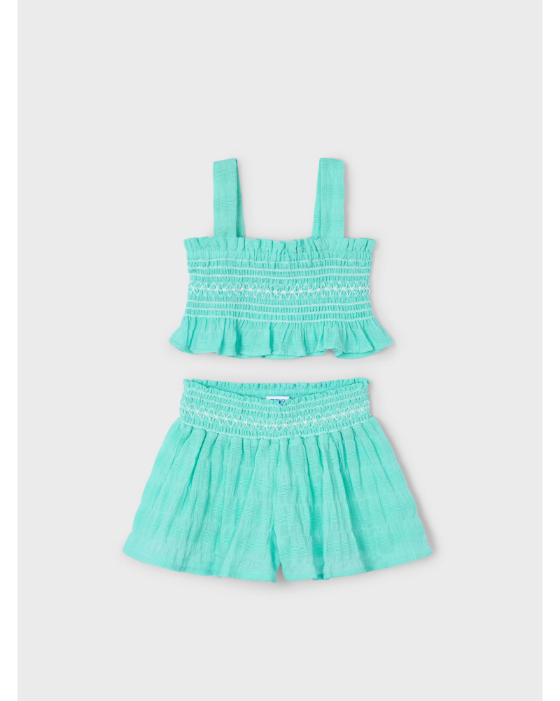 Mayoral Smocked Short Set {Aqua}