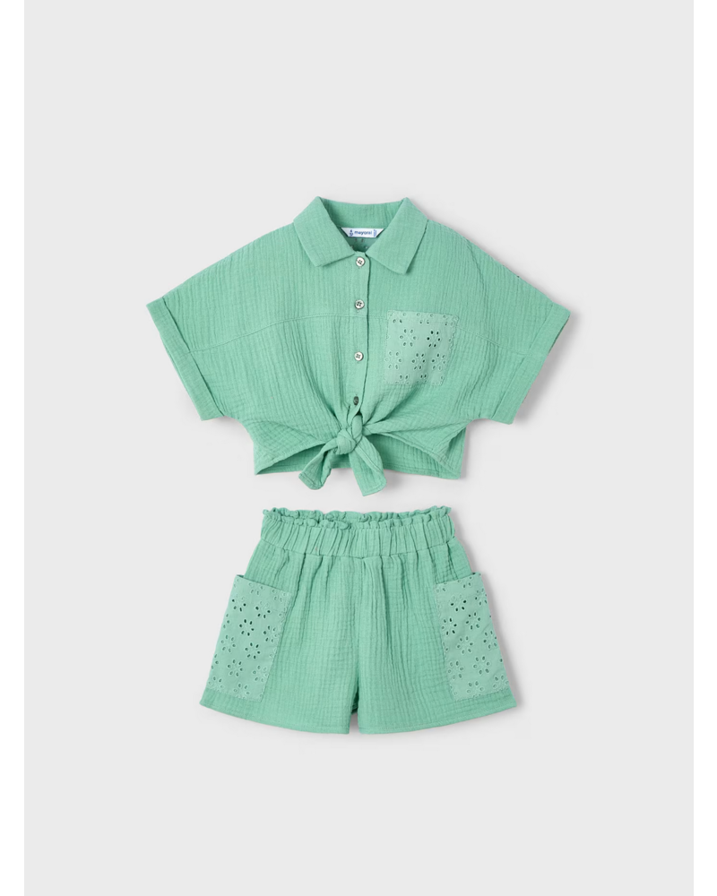 Mayoral Eyelet Short Set {Mint}