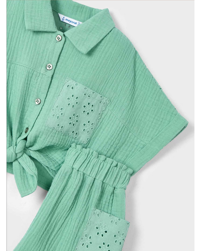 Mayoral Eyelet Short Set {Mint}