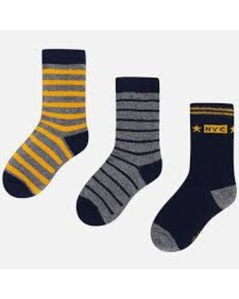 Mayoral 3 Pk Sock Set {Gold/Gray Stripes}
