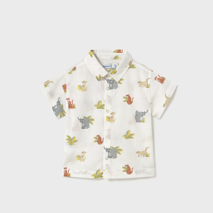 Mayoral Animal Shirt w/ Short Set {White/Sage}