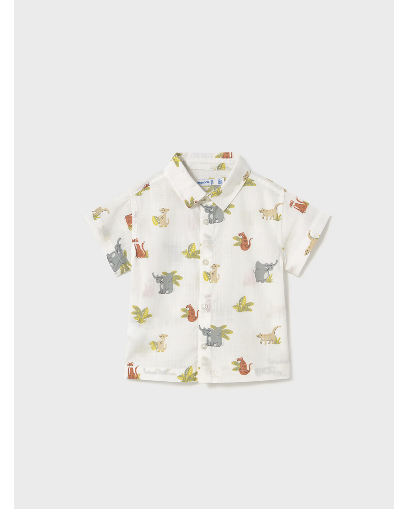 Mayoral Animal Shirt w/ Short Set {White/Sage}
