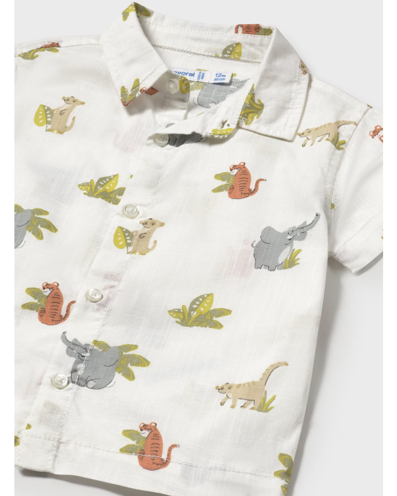 Mayoral Animal Shirt w/ Short Set {White/Sage}