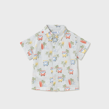 Mayoral Tropical Van Shirt w/ Short Set {White/Lt. Blue}