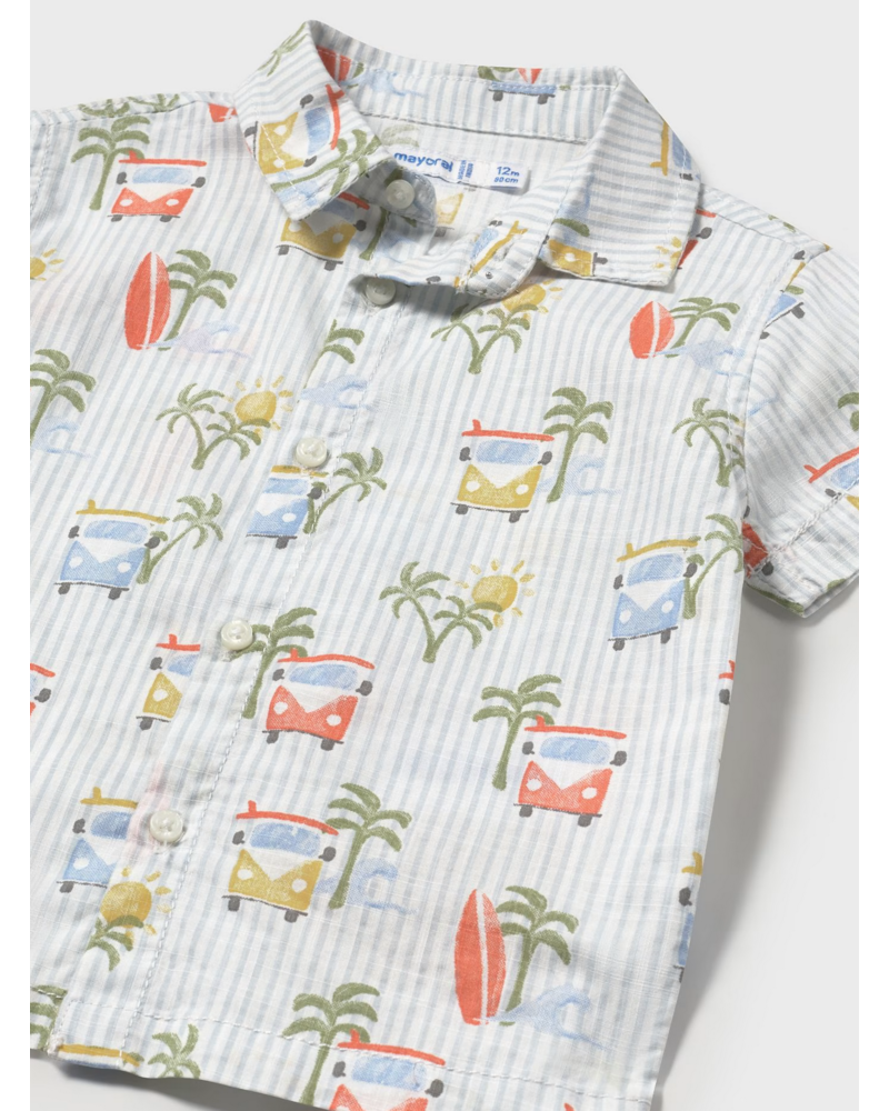 Mayoral Tropical Van Shirt w/ Short Set {White/Lt. Blue}