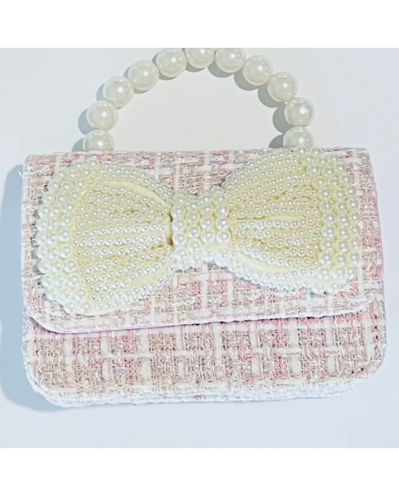 Sparkle Sisters Tweed Pearl Bow Purse {Pink}