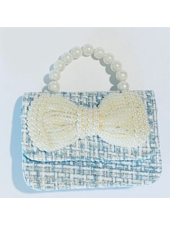 Sparkle Sisters Tweed Pearl Bow Purse {Blue}