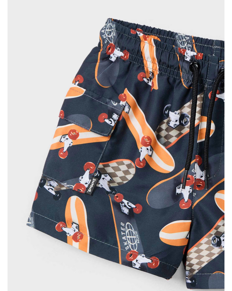 Mayoral Skateboard Shirt w/ Swim Trunk Set {White/Graphite}