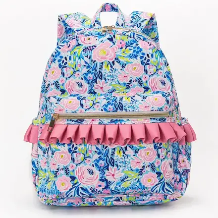 Sassy Kids Palace Floral Ruffle Backpack {Blue/Pink}
