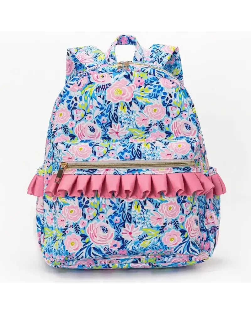 Sassy Kids Palace Floral Ruffle Backpack {Blue/Pink}