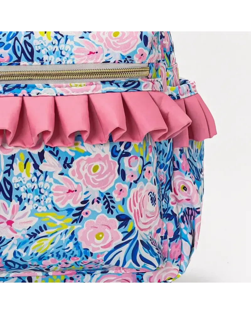 Sassy Kids Palace Floral Ruffle Backpack {Blue/Pink}